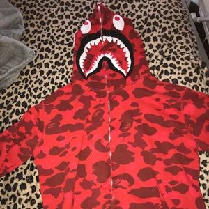 Red bape zip up hoodie
